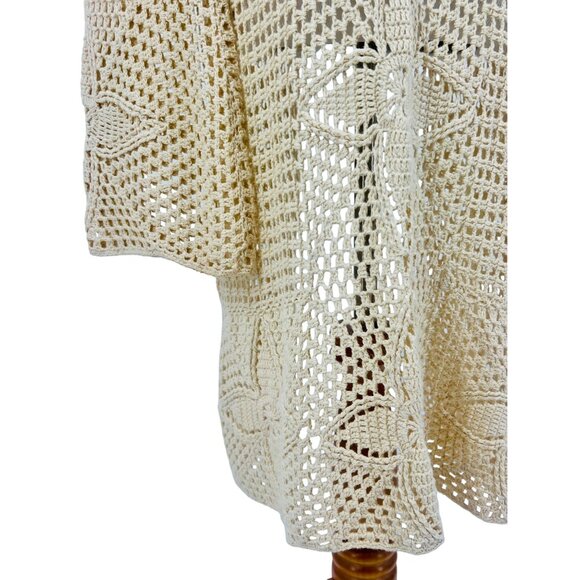 Vintage 90s Crochet Tie Front Cardigan: Boho Long Duster Sweater Coastal Grandma - Picture 15 of 16